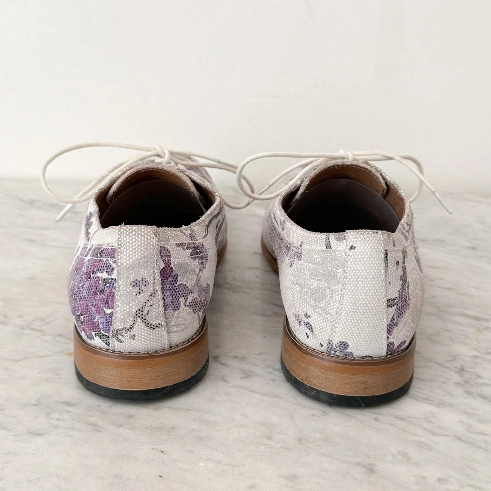 Floral‎ Stacy Adams Dandy Oxford Shoes White Purple Canvas Mens Dress 8.5